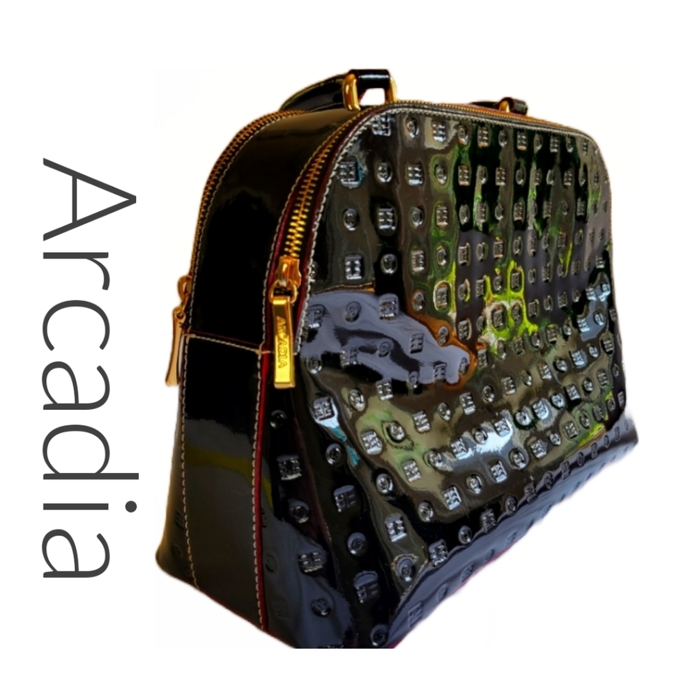 Arcadia black patent leather satchel purse
